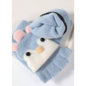 Manusi pentru copii, model cu degetele descoperite si capac decapotabil, accesorizate cu pinguini poznasi, tematica happy feet, marime 1 – 5 ani, albastre - Img 4