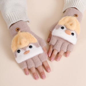 Manusi pentru copii, model cu degetele descoperite si capac decapotabil, prindere cu nasturel, accesorizate cu pinguin simpatic, tematica happy feet, unisex, marime 6 – 24 luni, maro - Img 4