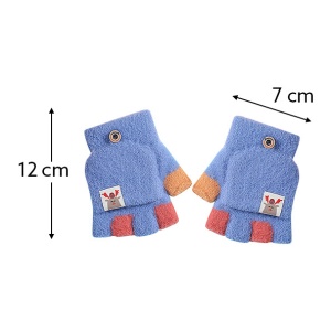 Manusi pentru copii, model cu degetele dezgolite si capac decapotabil, prindere cu nasture si manseta elastica, tematica cool kids, marime 3 – 6 ani, albastru deschis - Img 4