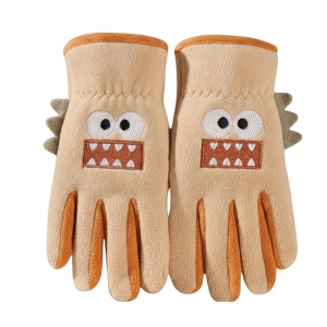 Manusi pentru copii, model jucaus, detalii de contrast vesele, imprimeu haios, tematica prietenul meu monstruletul, unisex, marime 3 – 8 ani, maro deschis