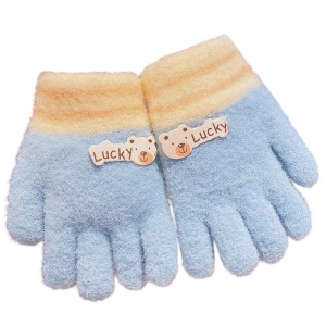 Manusi pentru copii, model pufos si vesel, manseta elastica cu detalii de contrast, tematica lucky bunny, unisex, marime 3 – 8 ani, albastre