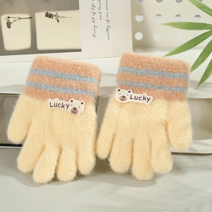 Manusi pentru copii, model pufos si vesel, manseta elastica cu detalii de contrast, tematica lucky bunny, unisex, marime 3 – 8 ani, galbene - Img 3