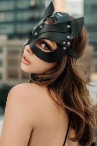Masca sexy dama, model pisica obraznica cu urechiuse si accesorii metalice, reglabila, tematica dirty kitty, neagra - Img 2