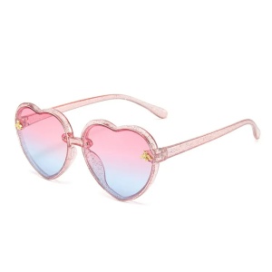 Ochelari de soare pentru copii, design in forma de inima, model pentru fetite albinuta fashion, marime universala, roz transparent