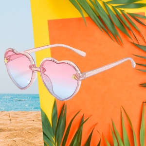 Ochelari de soare pentru copii, design in forma de inima, model pentru fetite albinuta fashion, marime universala, roz transparent - Img 3