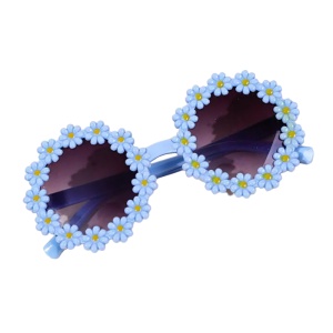 Ochelari de soare pentru copii, model pentru fetite cu floarea soarelui summer vibe, marime universala, albastri - Img 2