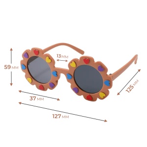 Ochelari de soare pentru copii, model pentru fetite, design floare cu petale in forma de inimioare, marime universala, maro - Img 3
