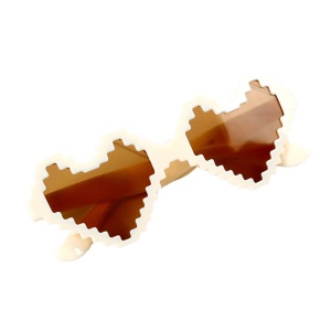Ochelari de soare pentru copii, unisex, design in forma de inima, model pixel cool, marime universala, bej