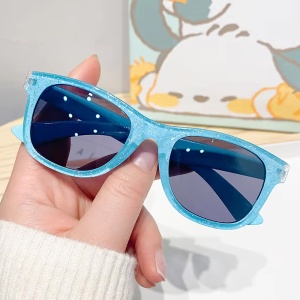 Ochelari de soare pentru copii, unisex, model clasic cu rama in culori vesele, tematica chill summer, marime universala, albastri - Img 3