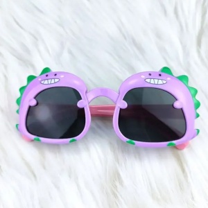 Ochelari de soare pentru copii, unisex, model cu dinozaur prietenos, tematica dino world, marime universala, mov - Img 3