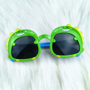 Ochelari de soare pentru copii, unisex, model cu dinozaur prietenos, tematica dino world, marime universala, verzi - Img 4