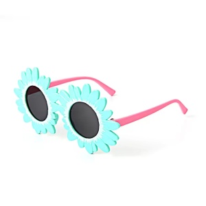 Ochelari de soare pentru copii, unisex, model cu floarea soarelui, tematica beautiful sun flower, marime universala, turcoaz