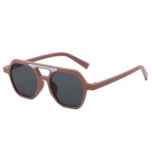 Ochelari de soare pentru copii, unisex, model cu rama chic, detaliu de contrast, tematica cool summer, marime universala, maro inchis