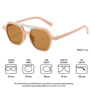 Ochelari de soare pentru copii, unisex, model cu rama chic, detaliu de contrast, tematica cool summer, marime universala, roz - Img 4