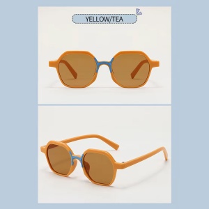 Ochelari de soare pentru copii, unisex, model cu rama fashion, cu detaliu de contrast, tematica cool summer, marime universala, maro deschis - Img 3
