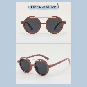 Ochelari de soare pentru copii, unisex, model cu rama fashion, cu accesoriu cool nerdy, tematica party summer, marime universala, maro inchis - Img 3