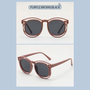 Ochelari de soare pentru copii, unisex, model cu rama fashion, tematica cozy summer, marime universala, maro inchis - Img 3