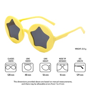 Ochelari de soare pentru copii, unisex, model cu stea, tematica new star in town, marime universala, galbeni - Img 3