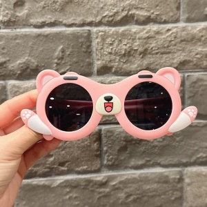 Ochelari de soare pentru copii, unisex, model cu ursulet prietenos, tematica teddy the friendly buddy, marime universala, roz - Img 3