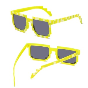 Ochelari de soare pentru copii, unisex, model pixelat, tematica cool gamer, marime universala, galbeni - Img 3