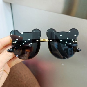 Ochelari de soare pentru copii, unisex, model ursulet, gradient, marime universala, negri - Img 2