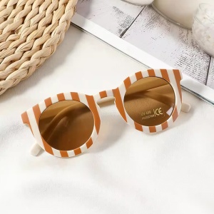 Ochelari de soare pentru copii, unisex, model vintage, rama cu imprimeu, tematica fashion summer, marime universala, maro - Img 2