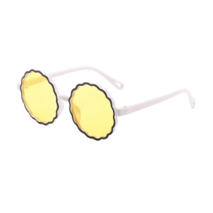 Ochelari de soare pentru copii, unisex, rotunzi, model summer cool, marime universala, albi cu galben