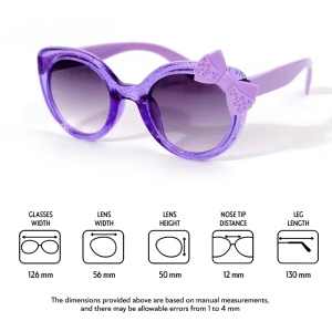 Ochelari de soare pentru fetite, model cu rama semitransparenta accesorizata cu fundita chic, tematica glitter summer, marime universala, mov - Img 4