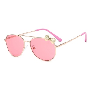 Ochelari de soare pentru fetite, model delicat accesorizat cu fundita, tematica mica printesa, marime universala, roz deschis
