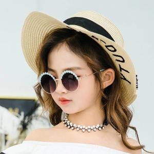 Ochelari de soare pentru fetite, model rotund accesorizat cu floricele, tematica glamour summer, marime universala, albastri - Img 2