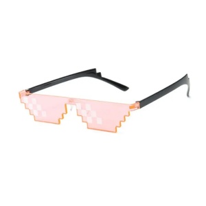 Ochelari de soare, unisex, model pixelat, tematica thug life, marime universala, roz