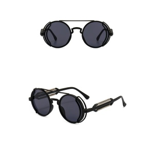 Ochelari de soare unisex, model rotund cu rama speciala, tematica steampunk summer dream, marime universala, negri - Img 3