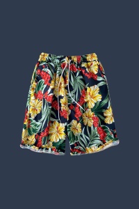 Pantaloni scurti de baie tip sort, barbati, imprimeu floral, uscare rapida, negru - Img 3