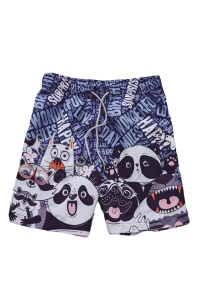 Pantaloni scurti de baie tip sort, barbati, imprimeu ursuleti panda si prietenii lor, model regatul animalelor fericite, uscare rapida, albastri