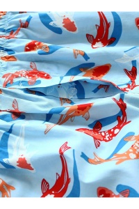 Pantaloni scurti de baie tip sort, barbati, model cu peste koi si delfini, imprimeu grafic lumea acvatica, prindere cu snur, tematica wild sea, uscare rapida, albastri - Img 3