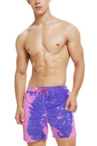 Pantaloni scurti de baie tip sort, barbati, roz, cameleon, uscare rapida - Img 2