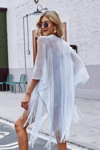 Pareo tip rochie pentru plaja sau strada, accesorizata cu perlute pe margine si fir sclipitor, argintiu - Img 2