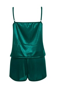 Pijama sexy dama, set 2 piese, top cu detaliu transparent la decolteu si pantaloni scurti, model confortabil elegant, verde - Img 2