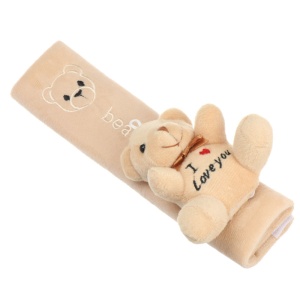 Protectie pentru centura de siguranta auto, pentru copii, model lumea animalelor, din material textil, prindere cu scai velcro, ursulet I Love You, bej