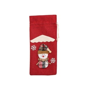 Saculet de Craciun pentru sticle de bauturi, model cu personaje de poveste, om de zapada vesel, prindere reglabila cu snur, tematica party winter, marime universala, rosu - Img 3