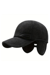 Sapca de barbati, cozoroc curbat, acoperitori pentru urechi, prindere reglabila, model chic si calduros, tematica gentleman style, marime universala, neagra - Img 2