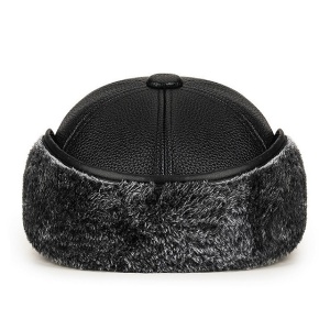 Sapca de barbati, cozoroc curbat, protectie pentru urechi, prindere cu capse, model calduros, tematica business style, marime universala, neagra cu gri - Img 4