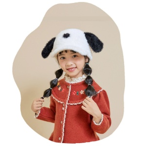 Sapca pentru copii, cozoroc curbat, accesorizata cu urechiuse, model chic pufos, tematica happy day, 4 – 10 ani, alba - Img 3