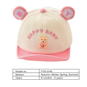 Sapca pentru copii, cozoroc curbat, accesorizata cu urechiuse, model simpatic si vesel, tematica happy baby, 6 luni – 2 ani, roz - Img 4