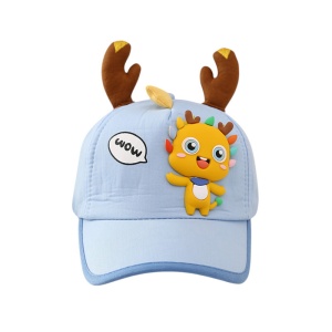 Sapca pentru copii, prindere reglabila cu scai, accesorizata cu urechiuse de ren si figurine colorate, model vesel, tematica party time, 2 – 7 ani, albastra