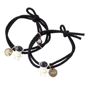 Set bratari cu magnet, tip sfoara, model astronaut, accesoriu rotund auriu, unisex, negre