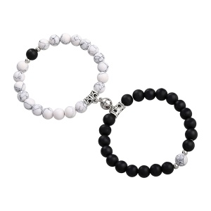 Set bratari cuplu cu magnet, roca semipretioasa, neagra si alba, unisex