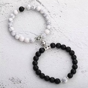 Set bratari cuplu cu magnet, roca semipretioasa, neagra si alba, unisex - Img 2