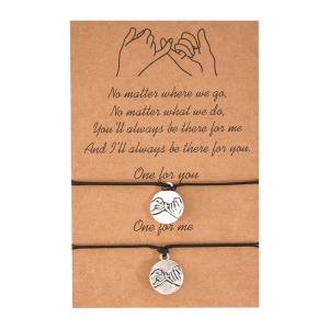 Set bratari cuplu pinki promise, pandativ rotund argintiu, reglabile, din sfoara, negre,