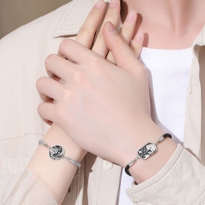 Set bratari cuplu, reglabile, model late night lovers, accesorii sea and sky, unisex, neagra si gri - Img 2